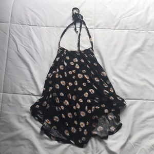 PacSun Black Daisy Print Halter Top